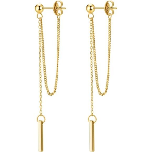 Chain Earrings for Women 18K Gold Plated Dainty Bar Drop Dangle Earrings - Picture 7 of 7